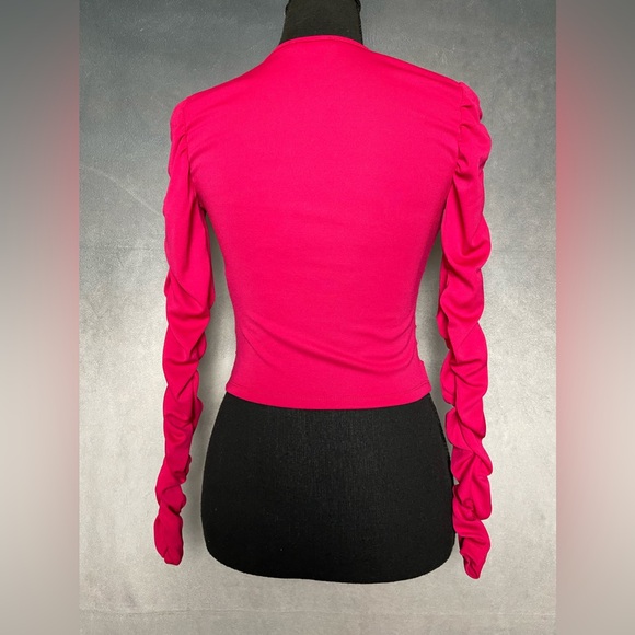 Hot pink ruched long sleeve top with corset style front size small - Picture 4 of 4
